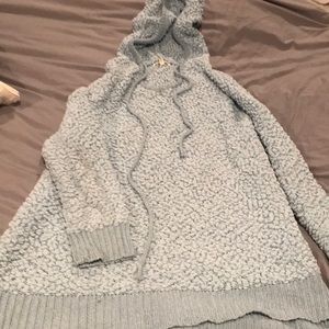 Icy blue wubby popcorn knit hoodie